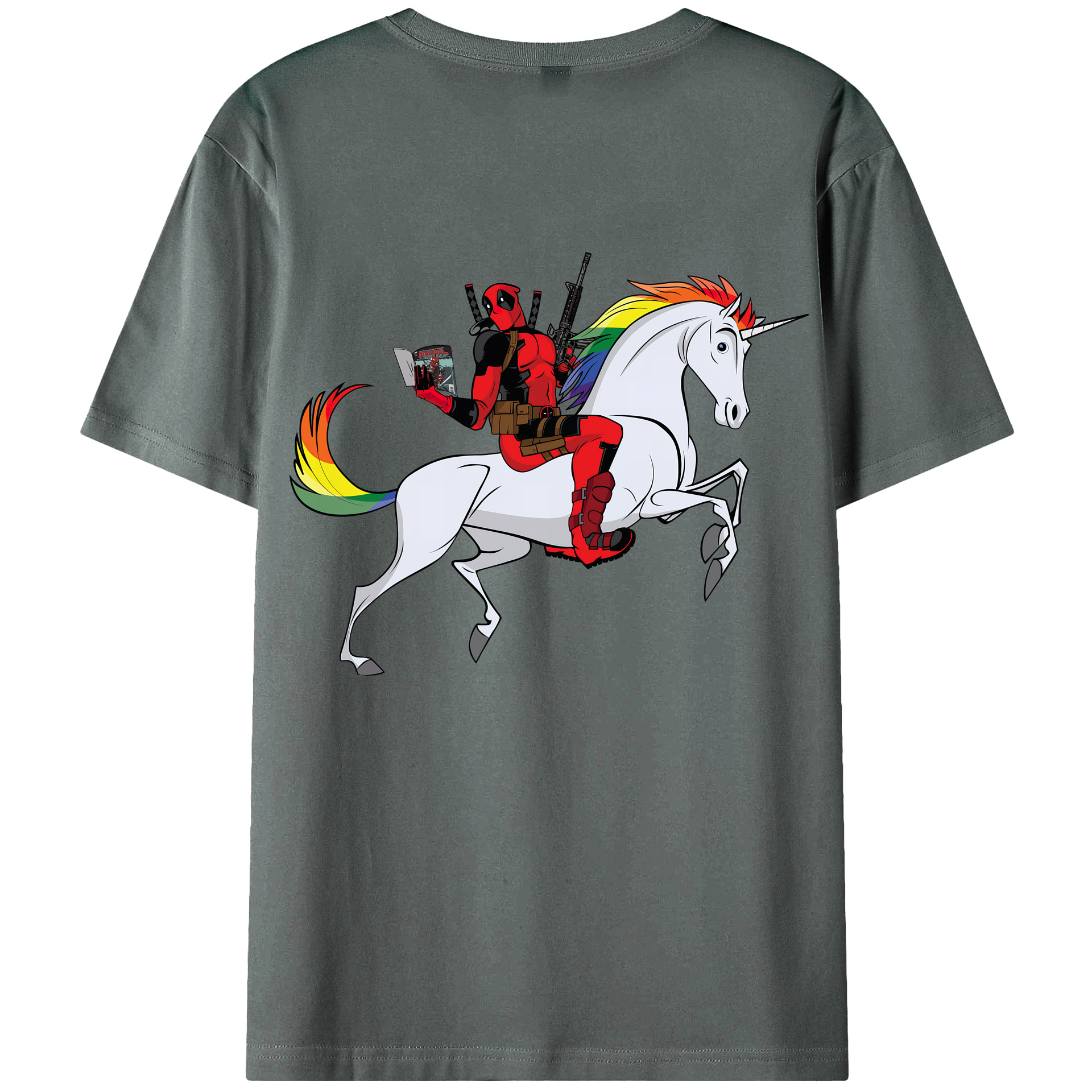 （画像用） Deadpool デッドプール 綿100％ メンズ半袖Tシャツ（バックプリント） 通気性